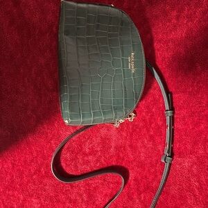 Kate Spade Dark Green Croc-Embossed Crossbody Bag
